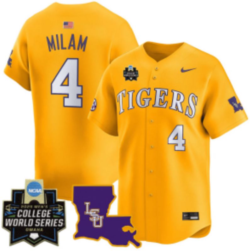 Men 2025 LSU Tigers #4 Milam Yellow Nike Joint Name Nike NCAA Jersey style 2->ncaa teams->NCAA Jersey